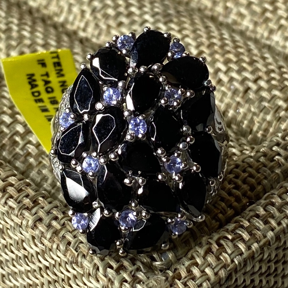 Shungite, Tanzanite & Zicron Ring in Platinum